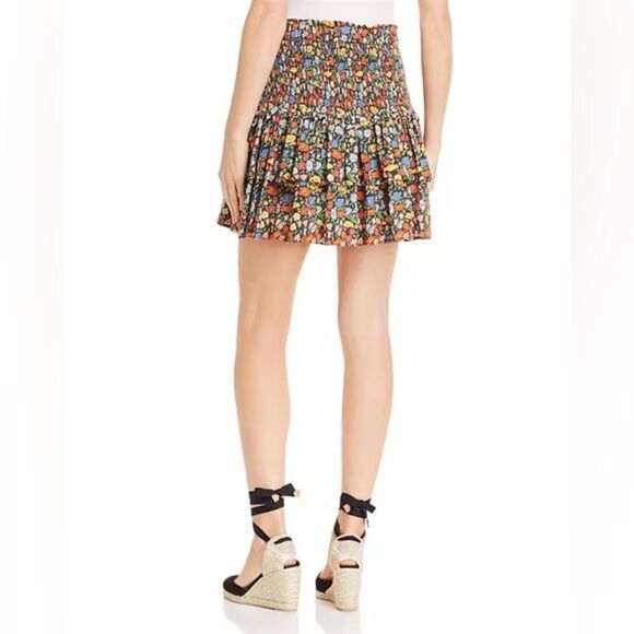 PERSEVERANCE London Poppy Floral Mini Skirt Smocked Tiered Ruffle Linen Sz 16 - Picture 4 of 11